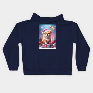 Cute Corgi with Santa Hat and Christmas Gifts Kids Hoodie